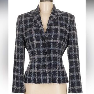 Petite sophisticate sz 6 Navy Blue Plaid Blazer